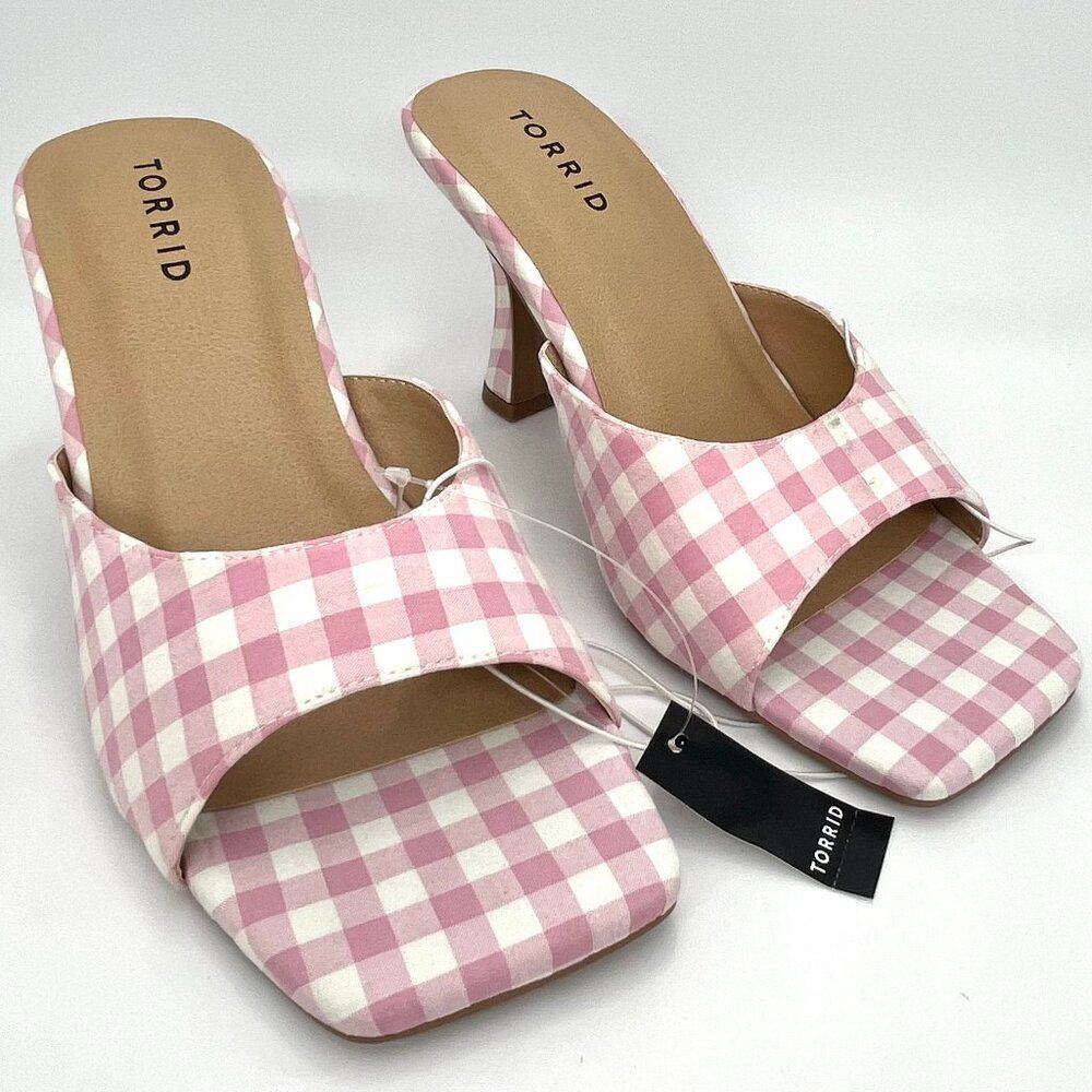 New Torrid Pink & White Gingham Square Toe Mule - Size 8WW